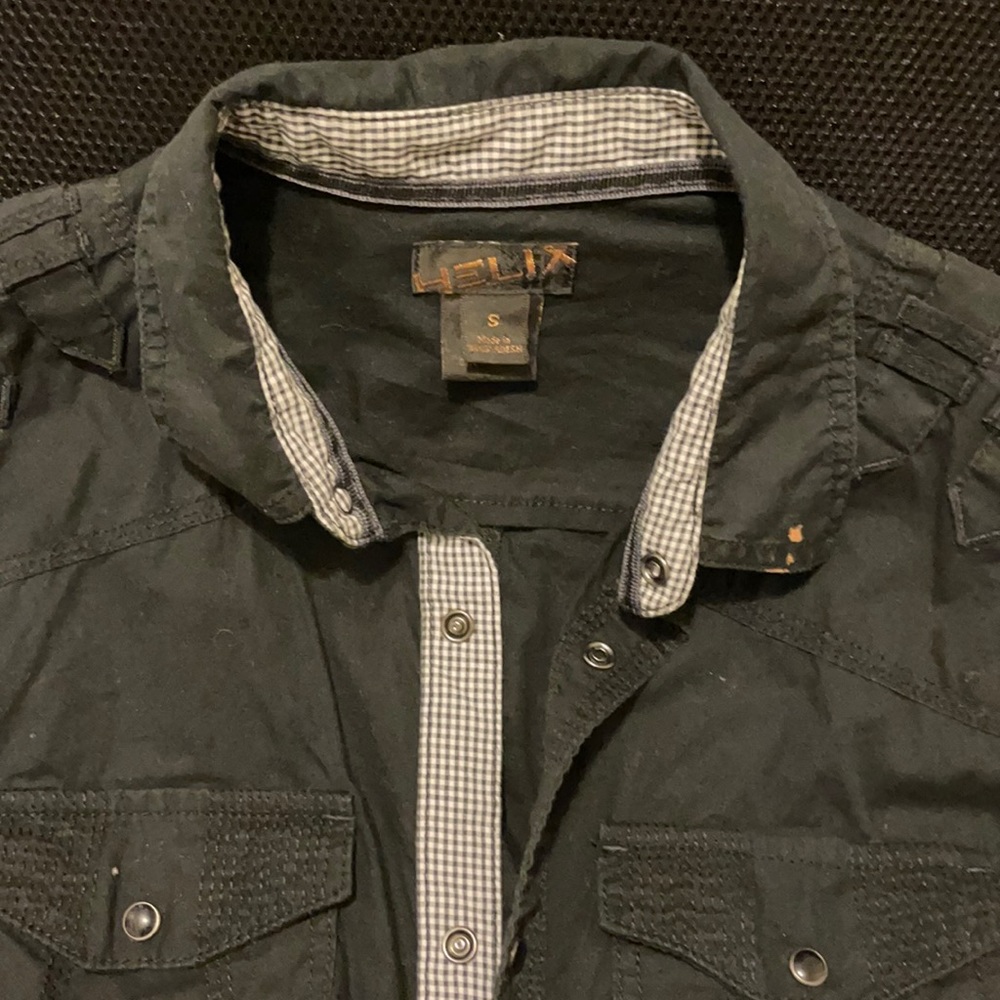 Helix button up shirt, bleach stain on collar